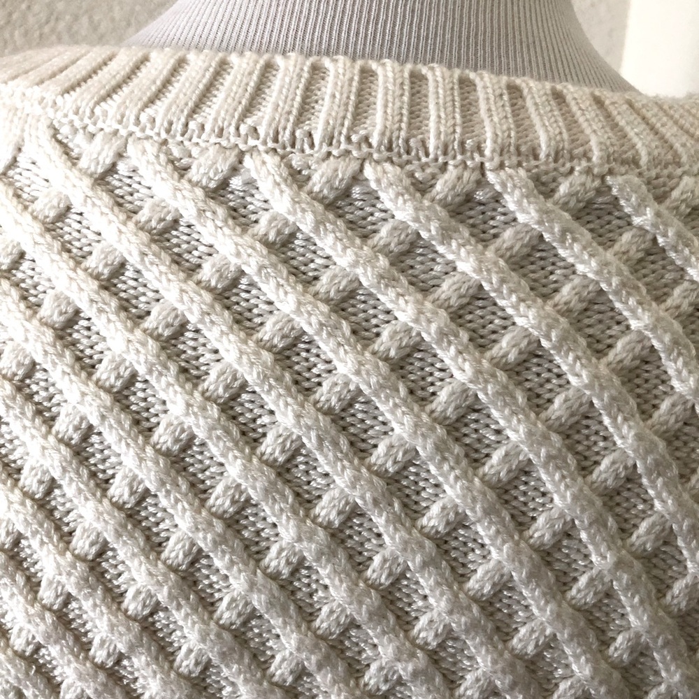 Fishermans Cable Knit Sweater Beachy Preppy Creme Crew Neck Small Viscose Coast - Picture 8 of 9